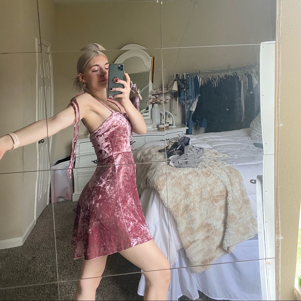 Pink crushed velvet dress